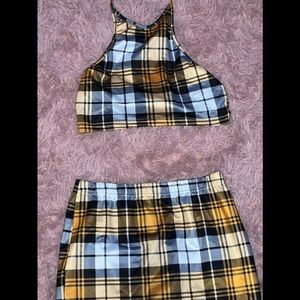 Yellow Plaid School Girl Tank Top and Pencil Skirt set Cosplay size M